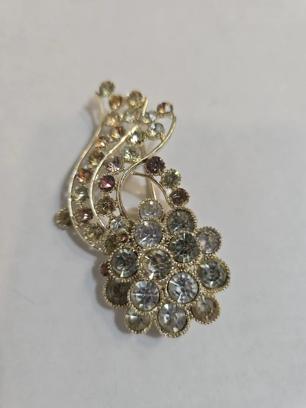 Source Unknown Gold-Tone Floral Crystal Brooch - Pale Yellow and Clear